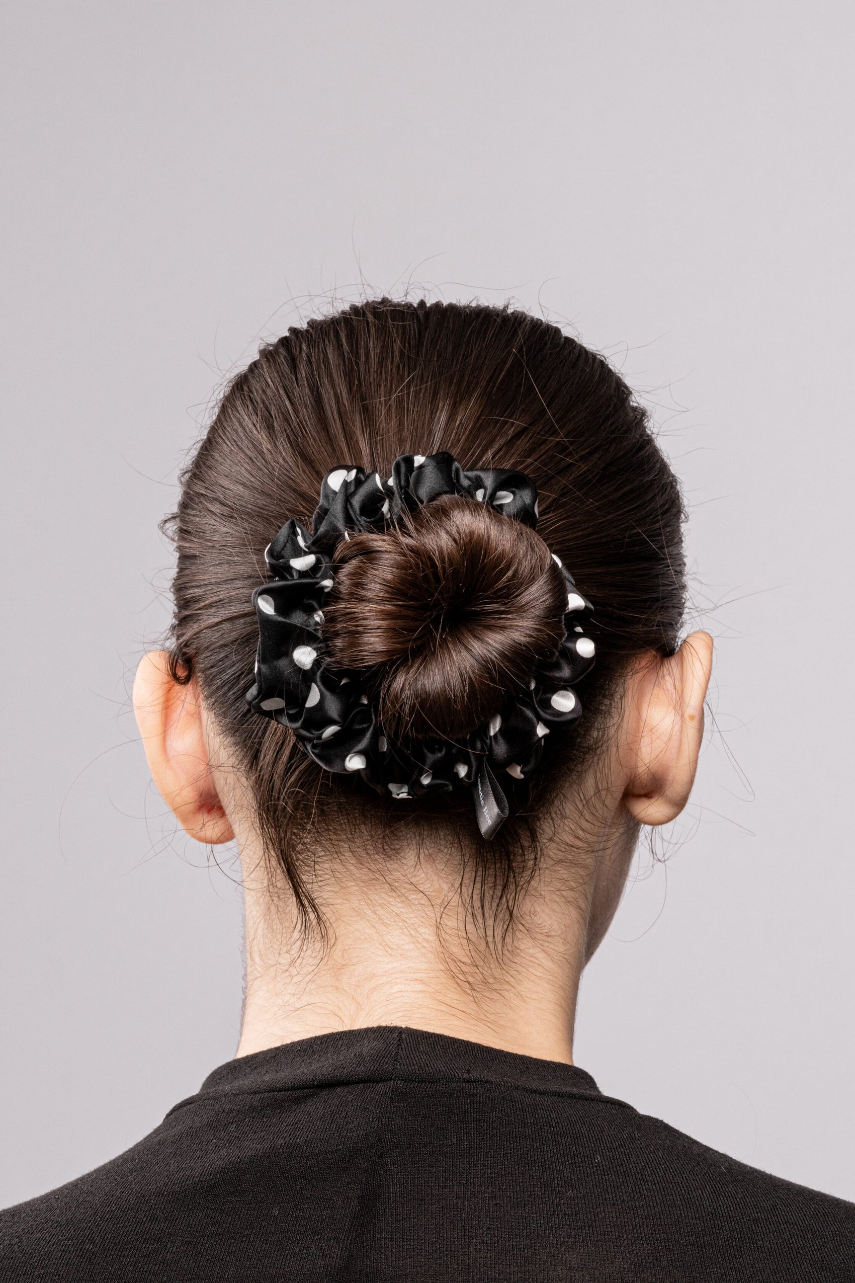 Silk Scrunchie Large Polka Dot - Black
