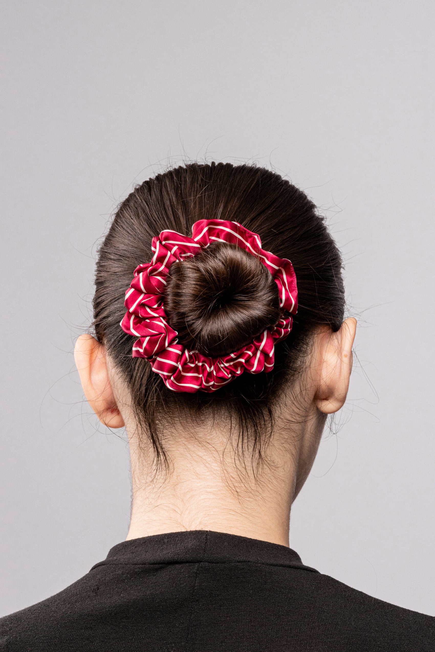 Silk Scrunchie Large - stripes x burgundy