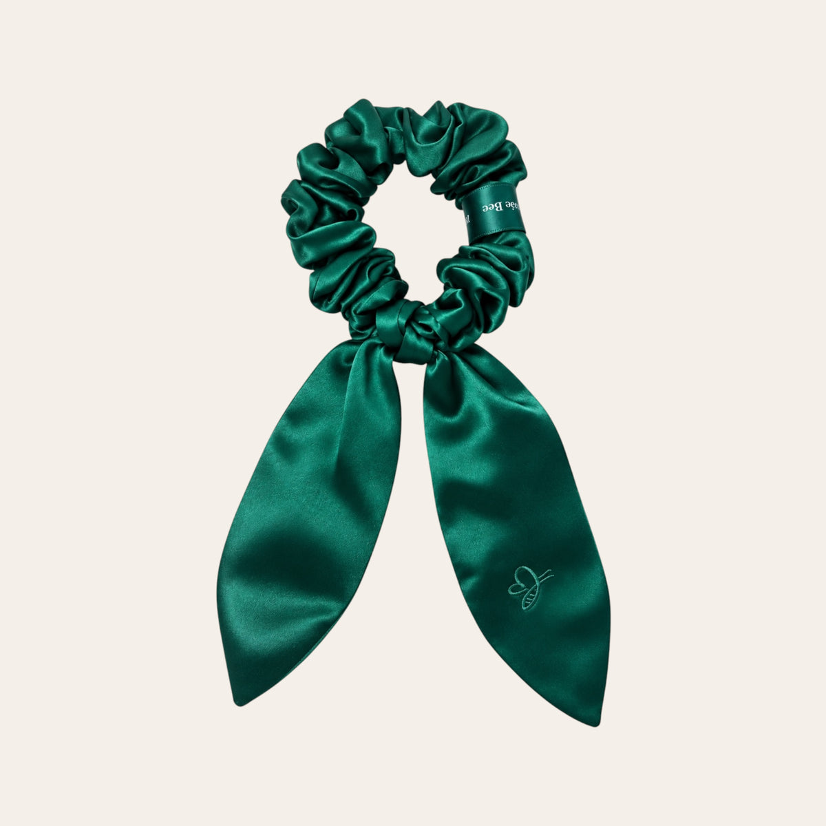 Silk scrunchie with bow L - Emerald